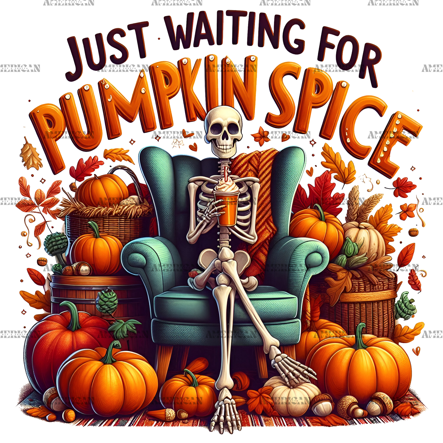 Just Waiting For Pumpkin Spice Skeleton-6 DTF Transfer