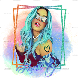 Karol G Blue Hair Frame Dtf Transfer