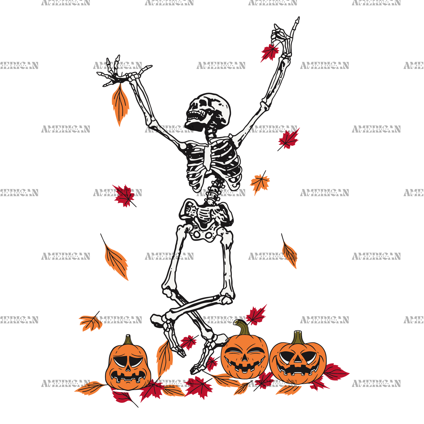 Leaves Are Falling Skeleton Is Dancing-1 DTF Transfer