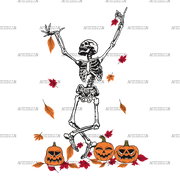 Leaves Are Falling Skeleton Is Dancing-1 DTF Transfer