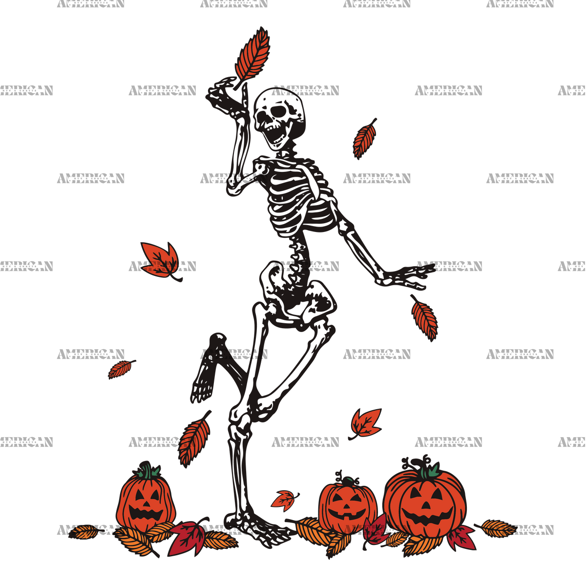 Scheleton Falling Leaves Are Falling Skeleton Is Dancing-2 DTF Transfer – American HTV ...