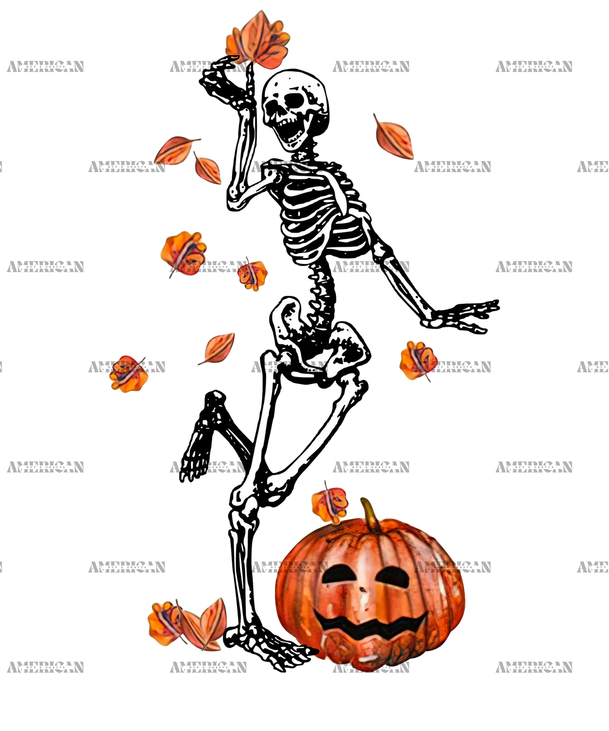 Scheleton Falling Leaves Are Falling Skeleton Is Dancing-4 DTF Transfer – American HTV ...