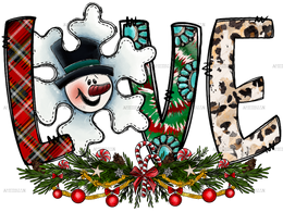 Love Christmas Snowman DTF Transfer