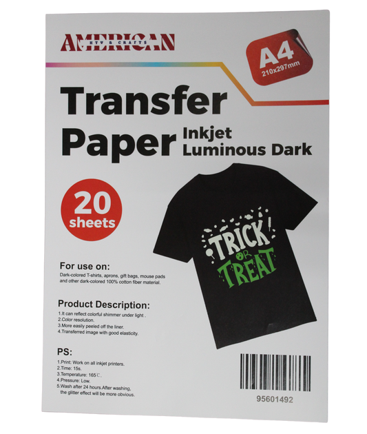 A4 Inkjet Luminous Dark Transfer Paper 20 Sheets