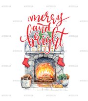 Merry And Bright Fireplace DTF Transfer