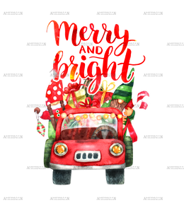 Merry And Bright Gnomie Truck DTF Transfer