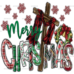 Merry Christmas Cross DTF Transfer
