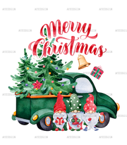 Merry Christmas Gnomies Truck Green DTF Transfer