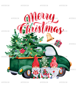 Merry Christmas Gnomies Truck Green DTF Transfer