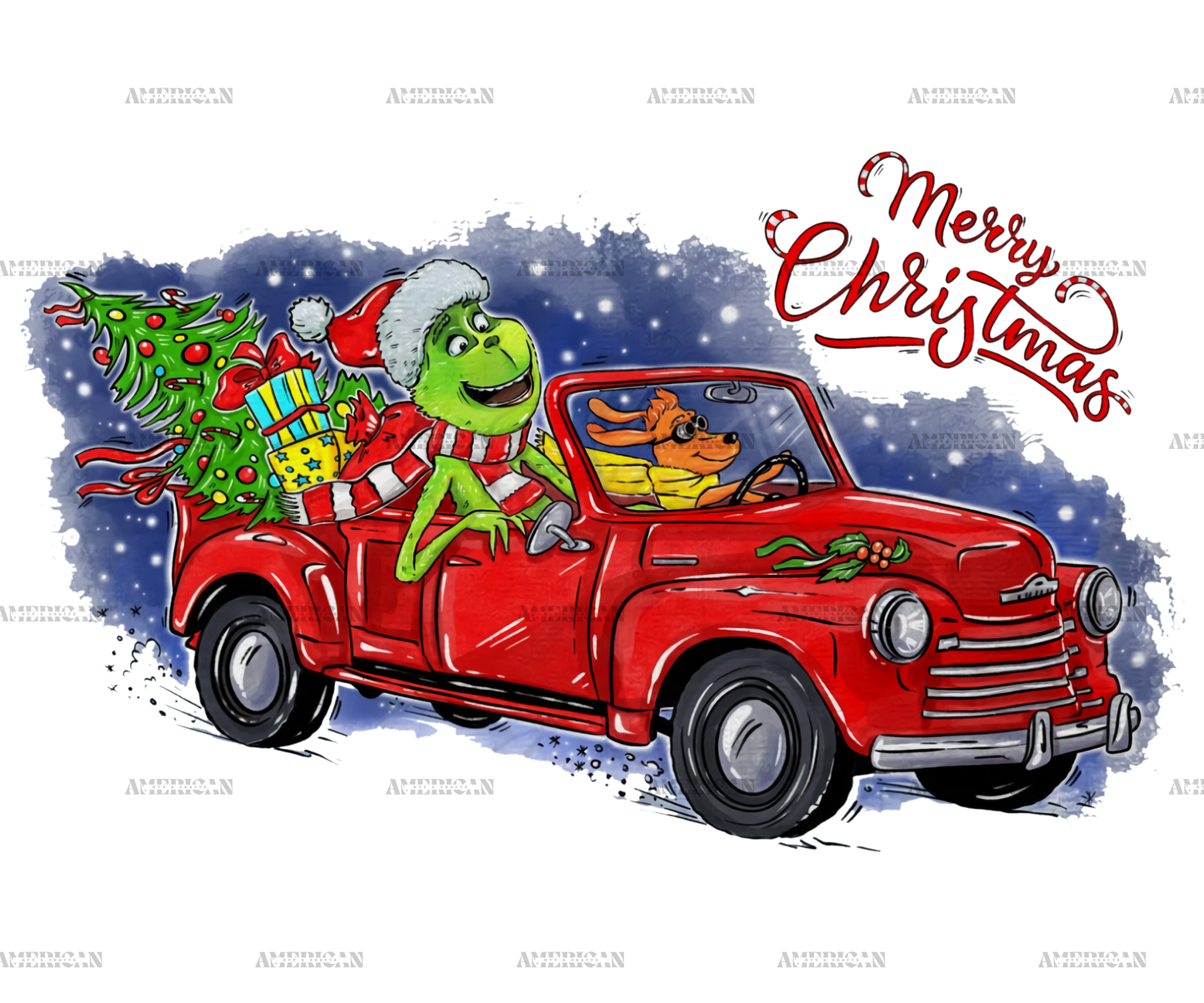 Merry Christmas Grinch Truck DTF Transfer