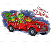 Merry Christmas Grinch Truck DTF Transfer