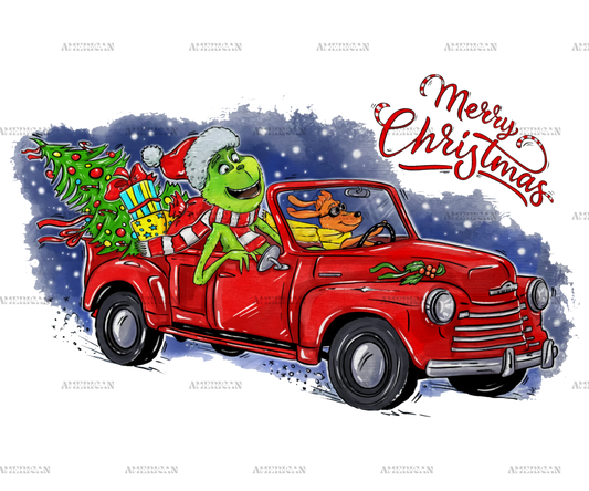 Merry Christmas Grinch Truck DTF Transfer