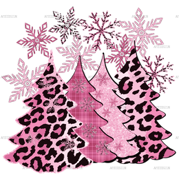 Merry Christmas Pink Trees DTF Transfer
