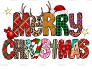 Merry Christmas Reindeer Horns DTF Transfer