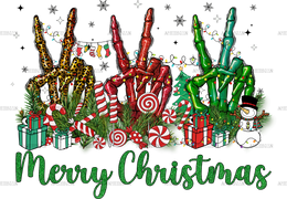 Merry Christmas Skeleton Hands-2 DTF Transfer