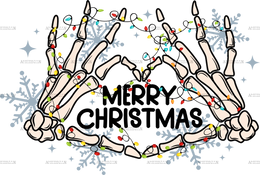 Merry Christmas Skeleton Heart DTF Transfer