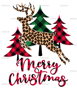 Merry Christmas Trees And Reindeer DTF Transfer
