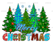 Merry Christmas Trees Snow DTF Transfer