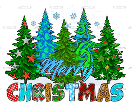 Merry Christmas Trees Snow DTF Transfer