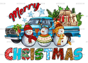 Merry Christmas With Snowmen Truck Gifts DTF Transfer