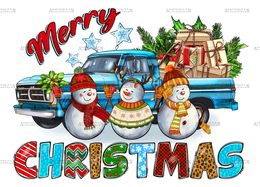 Merry Christmas With Snowmen Truck Gifts DTF Transfer