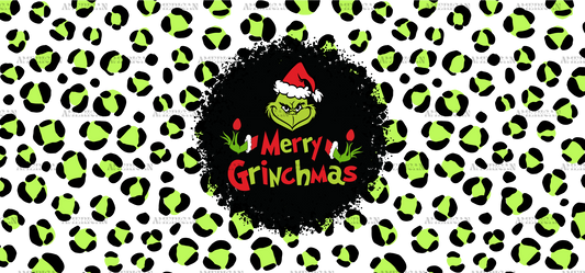 Merry Grinchmas Green Leopard UV DTF Transfer