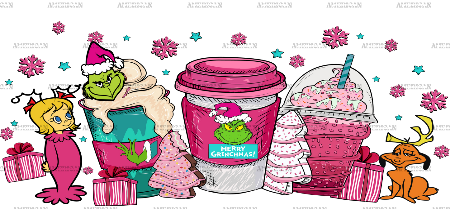 Merry Grinchmas Pink Latte UV DTF Transfer