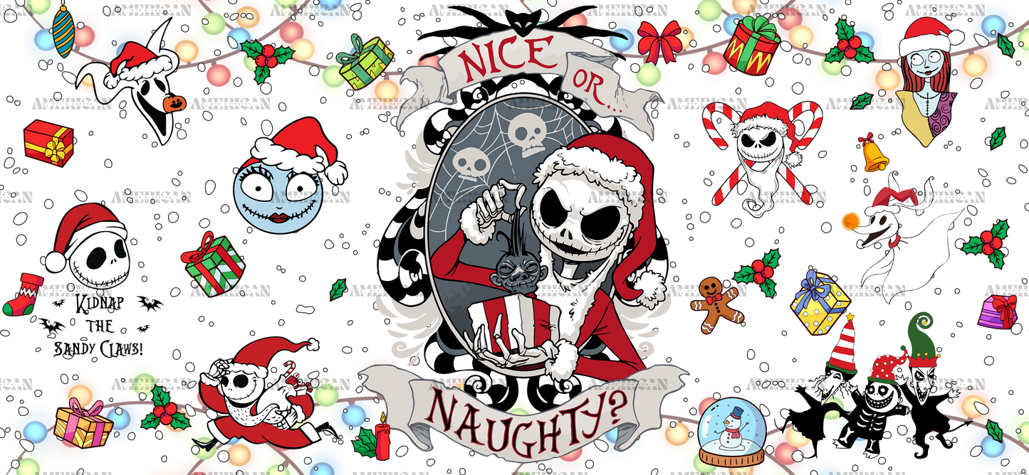 Nice Or Naughty Christmas Snowfall UV DTF Transfer