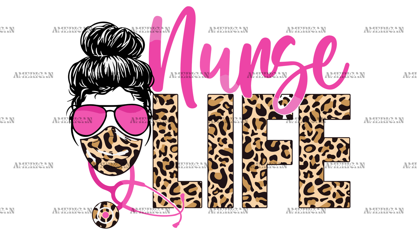 Nurse Life Leopard Messy Bun UV DTF Transfer