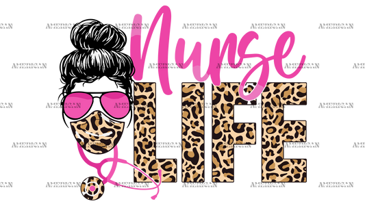 Nurse Life Leopard Messy Bun UV DTF Transfer