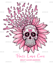 Peace Love Cure Sunflower Skull DTF Transfer