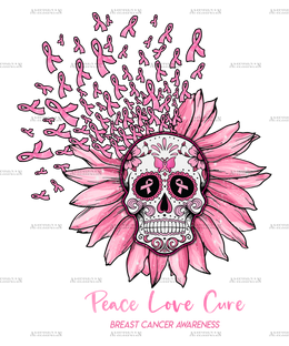 Peace Love Cure Sunflower Skull DTF Transfer