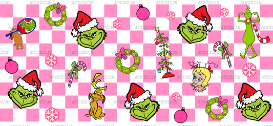 Pink Checkered Grinchmas UV DTF Transfer