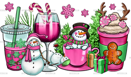 Pink Christmas Snowman Coffee Cups DTF Transfer