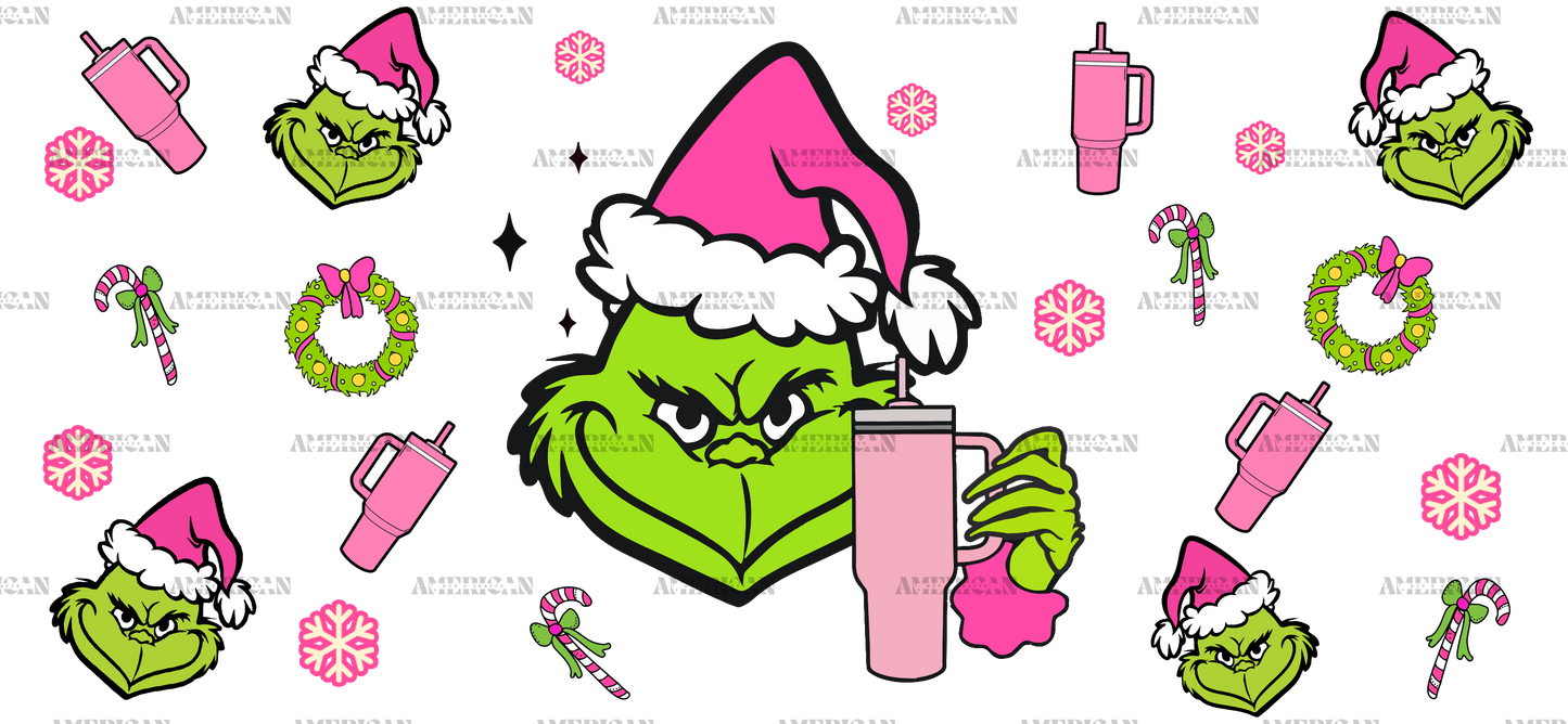 Pink Hat Grinch Tumblers UV DTF Transfer