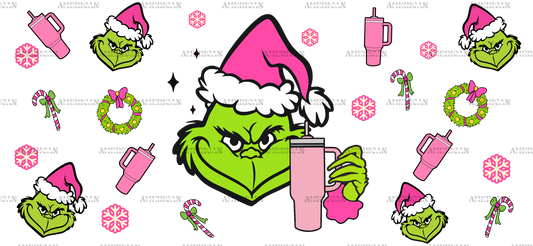 Pink Hat Grinch Tumblers UV DTF Transfer