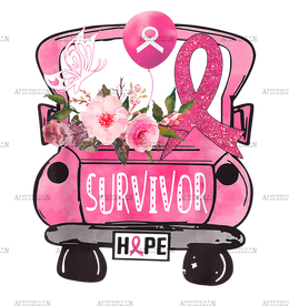 Pink Ribbon Truck Hope Awareness Breast Cancer Survivor DTF Transfer