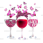 Pink Ribbon Wine Glass Butterfly Breast Cancer Awareness DTF Transfer
