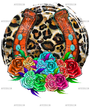 Rose And Horseshoe Leopard DTF Transfer