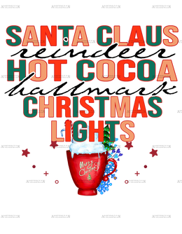 Santa Claus Hot Cocoa Christmas Lights DTF Transfer