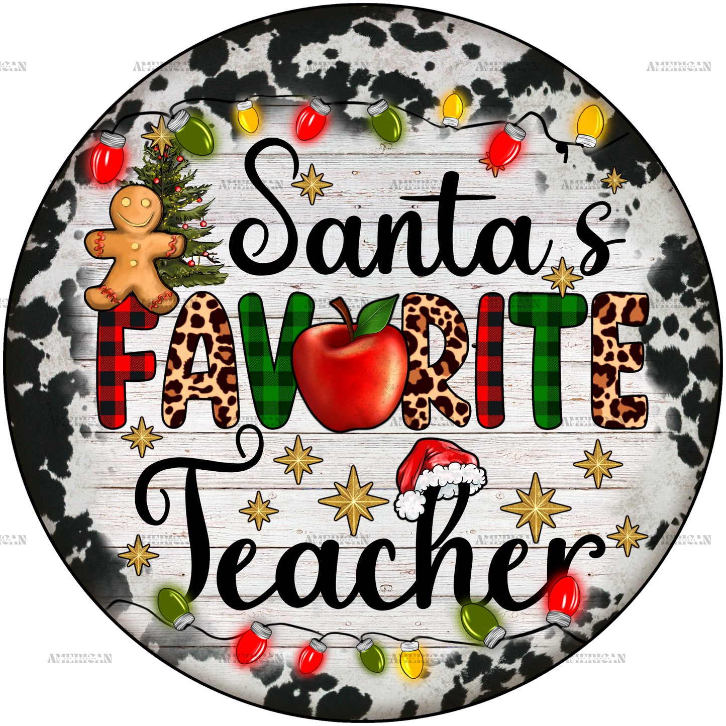 Santas Favorite Teacher Ornament DTF Transfer