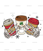 Snowman Skeleton Christmas Coffee DTF Transfer