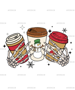 Snowman Skeleton Christmas Coffee DTF Transfer