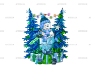 Snowmen In Coffee Drinks With Trees DTF Transfer