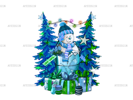 Snowmen In Coffee Drinks With Trees DTF Transfer