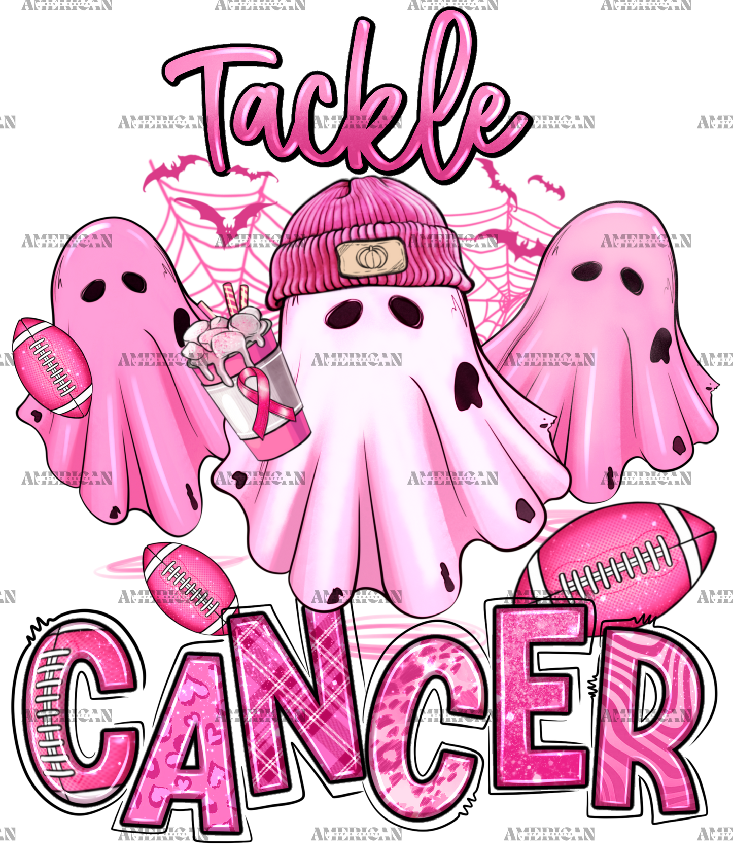 Tackle Cancer Halloween Ghosts Football DTF Transfer