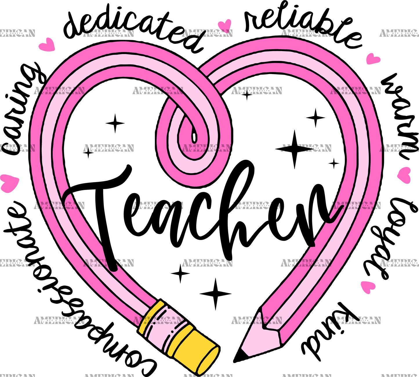 Teacher Pencil Heart DTF Transfer