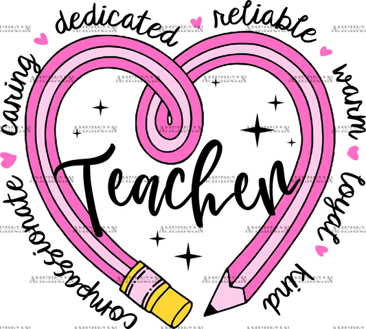 Teacher Pencil Heart DTF Transfer