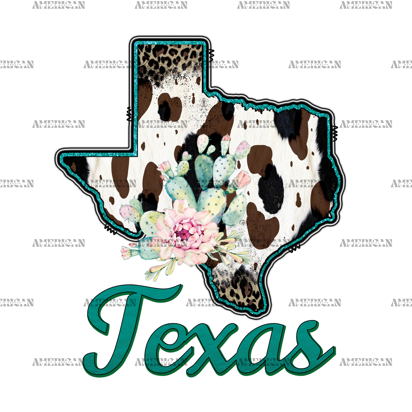 Texas Cactus Cowhide DTF Transfer