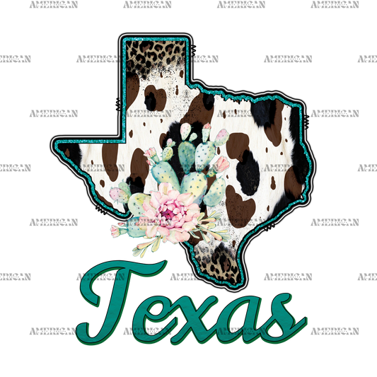 Texas Cactus Cowhide DTF Transfer